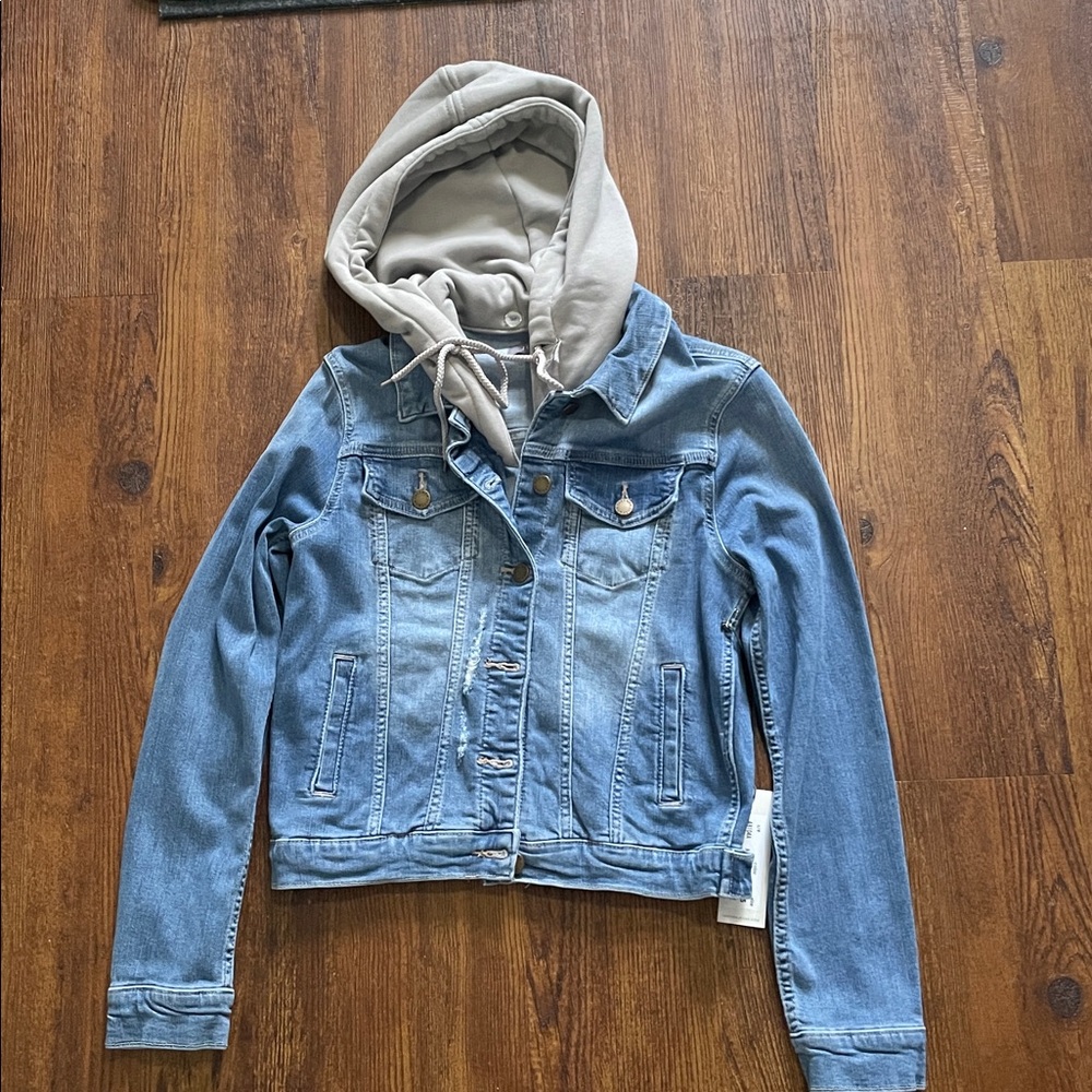 Just USA Blue Denim Jacket with Gray Hood